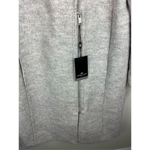 Andrew Marc size XL Gellar Trench Coat Light Gray Wool Moto Zip Edgy Knee Length - Picture 4 of 13